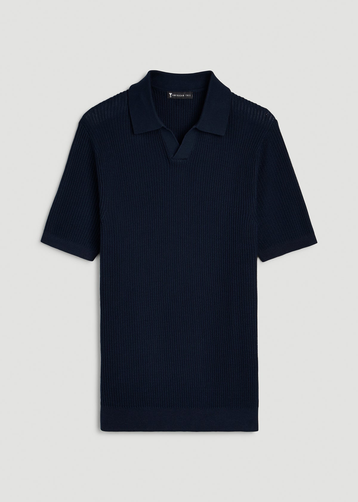 Textured Knit Short Sleeve Sweater Polo for Tall Men in Royal Navy