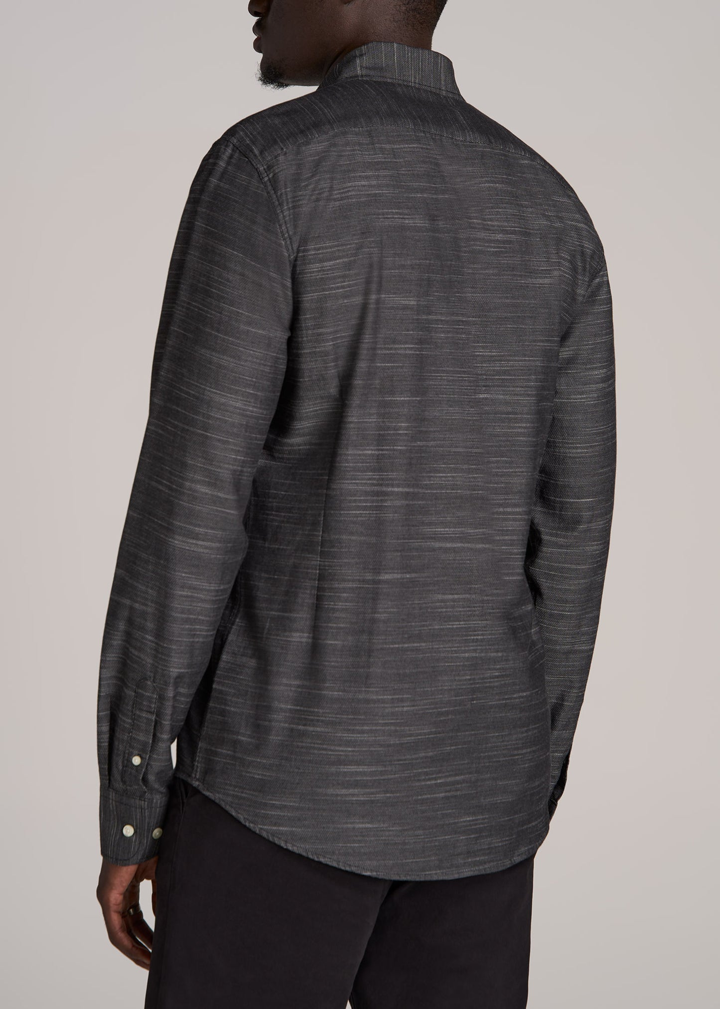 Textured Weave Cotton Button-Up Shirt for Tall Men in Black