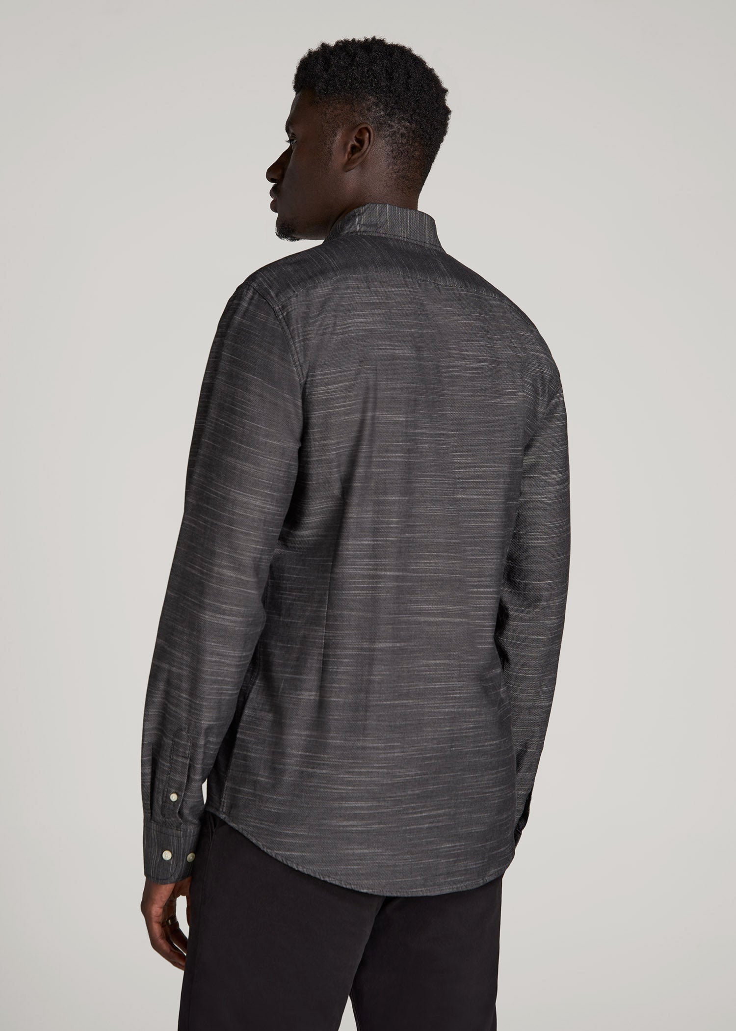 Textured Weave Cotton Button-Up Shirt for Tall Men in Black Textured Weave Cotton Button-Up Shirt for Tall Men in Black