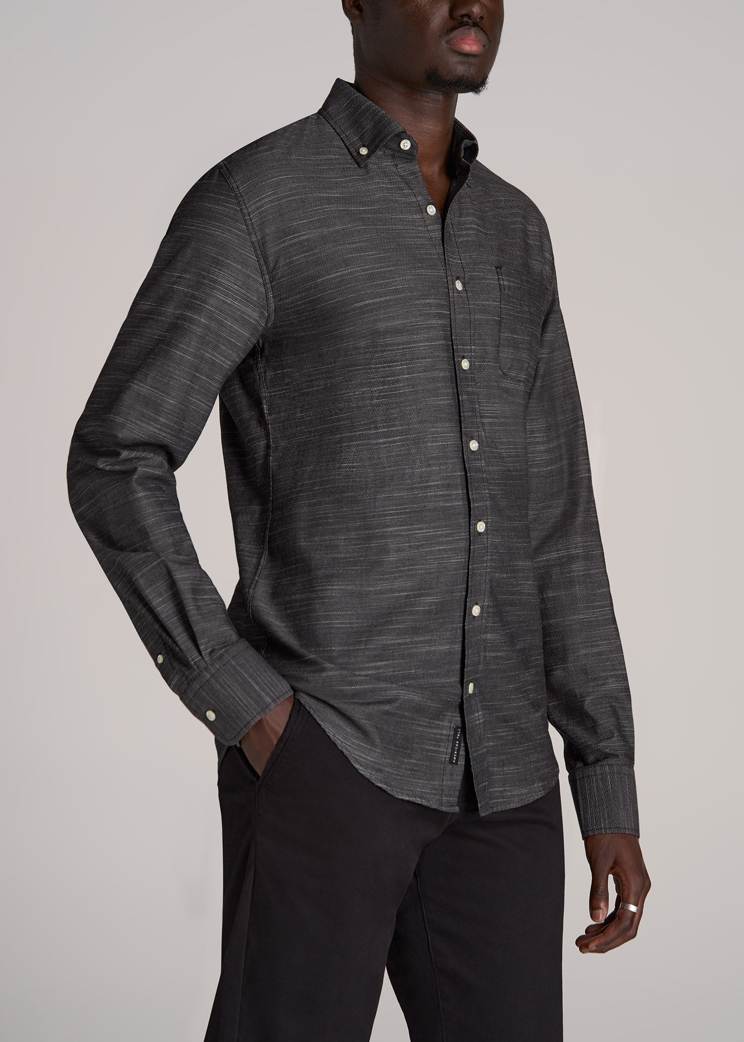Textured Weave Cotton Button-Up Shirt for Tall Men | American Tall