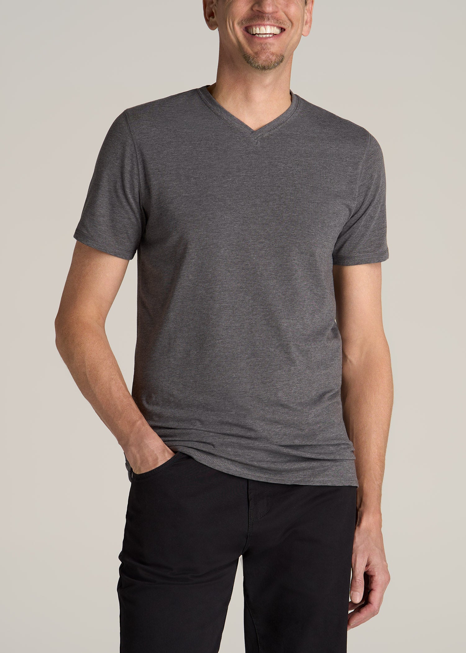 American-Tall-Men-The-Essential-REGULAR-FIT-V-Neck-Men-Tee-Charcoal-Mix-front