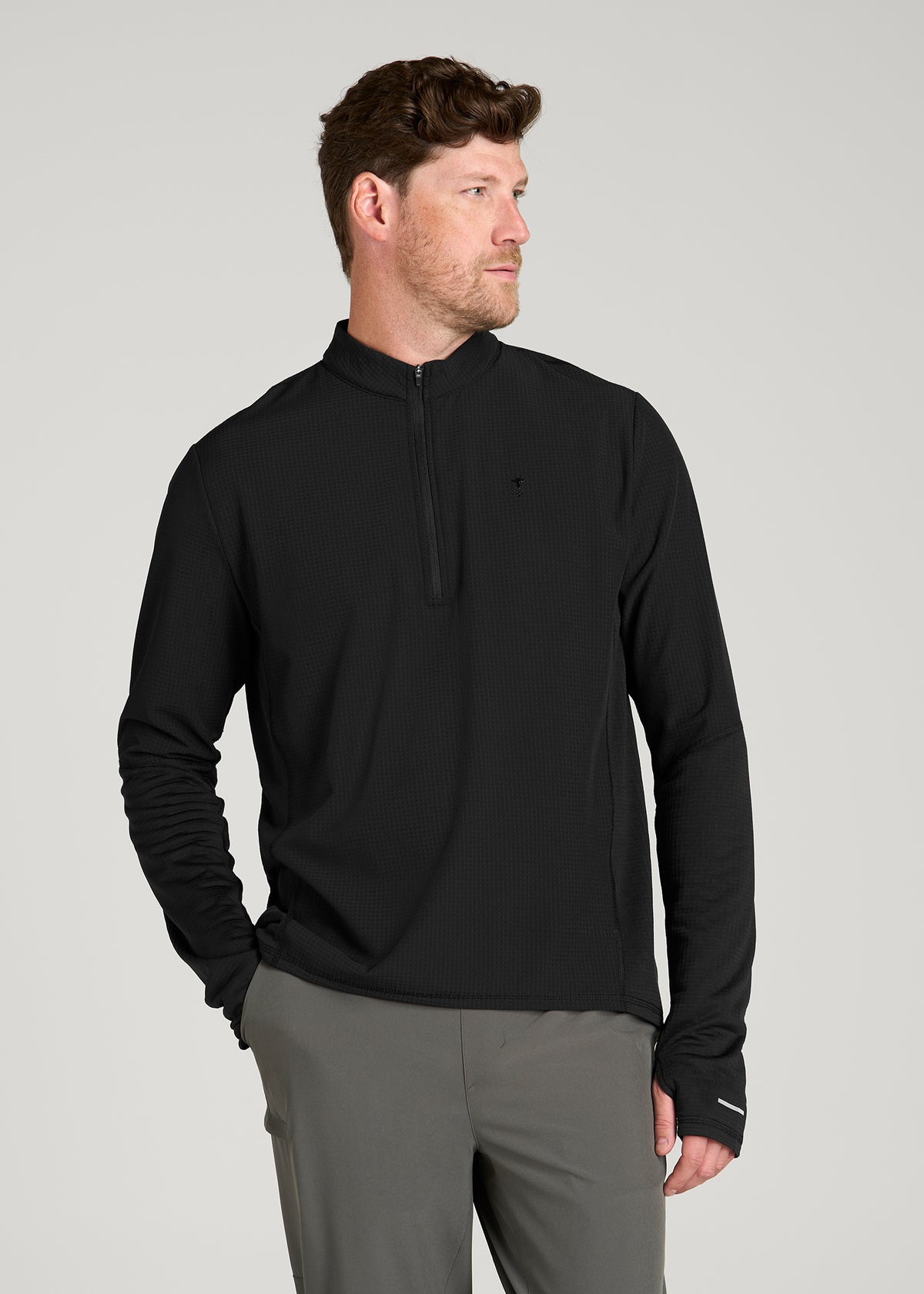 Thermal Half Zip Running Top for Tall Men in Black