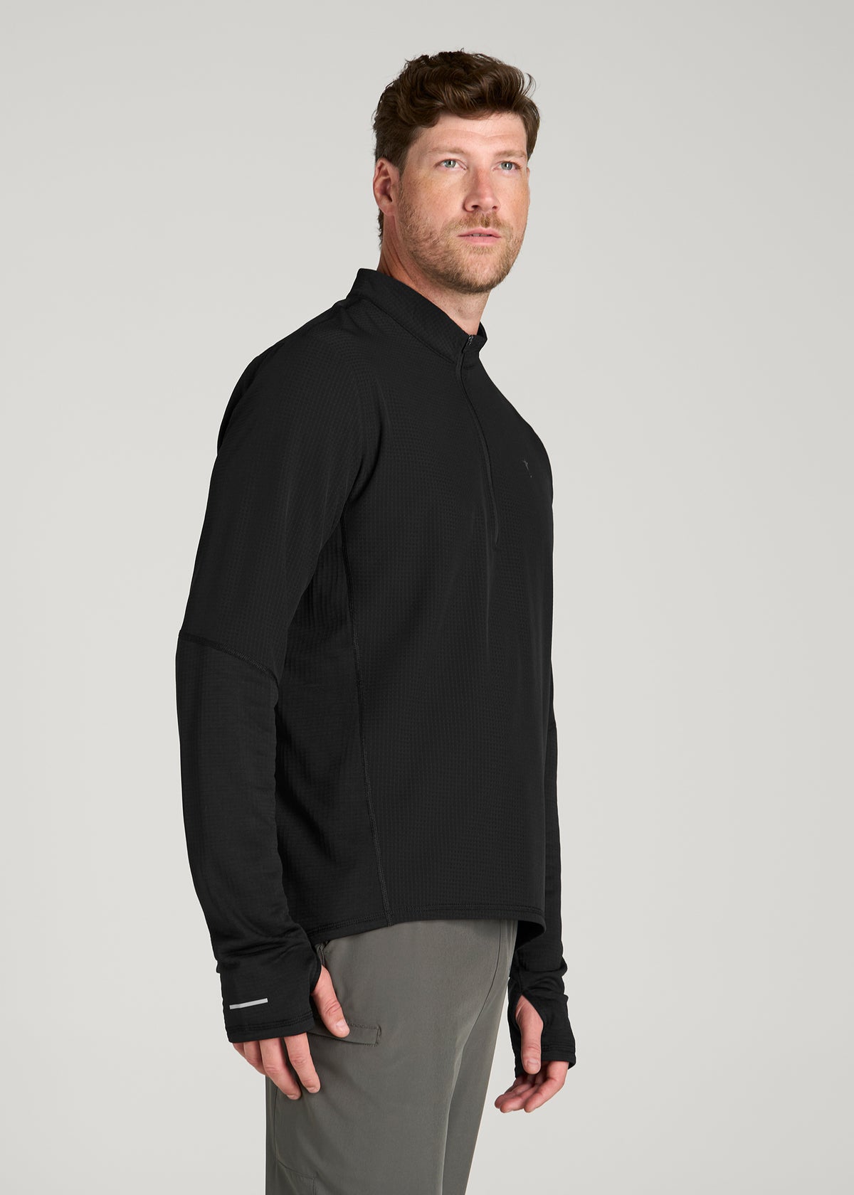 Thermal Half Zip Running Top for Tall Men in Black