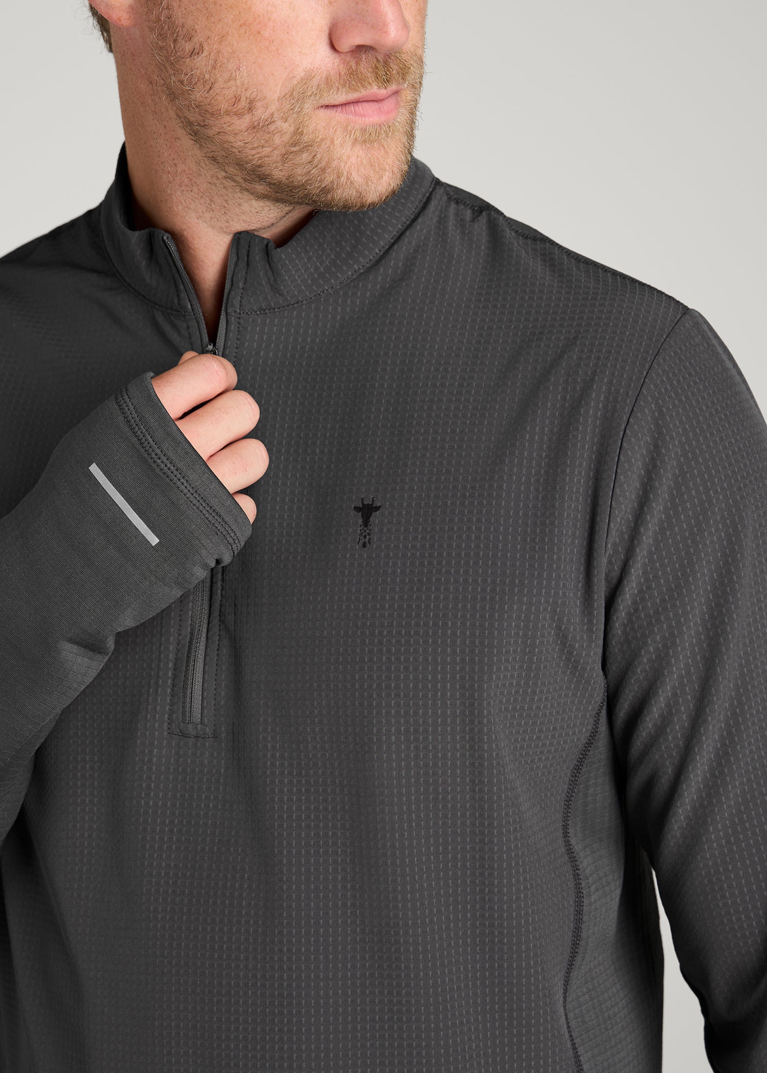 Thermal Half Zip Running Top for Tall Men in Steel Grey