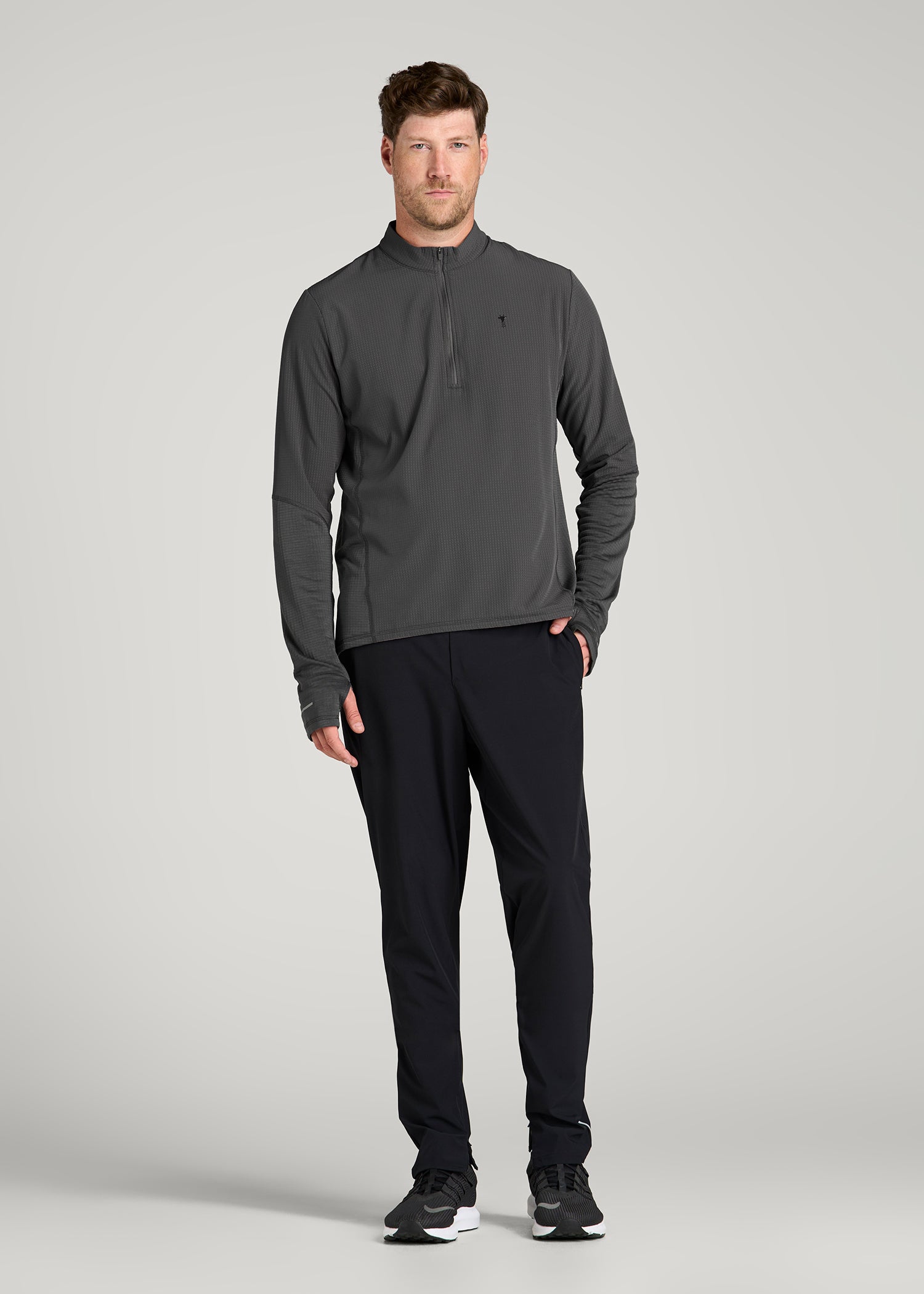 Thermal Half Zip Running Top for Tall Men in Steel Grey