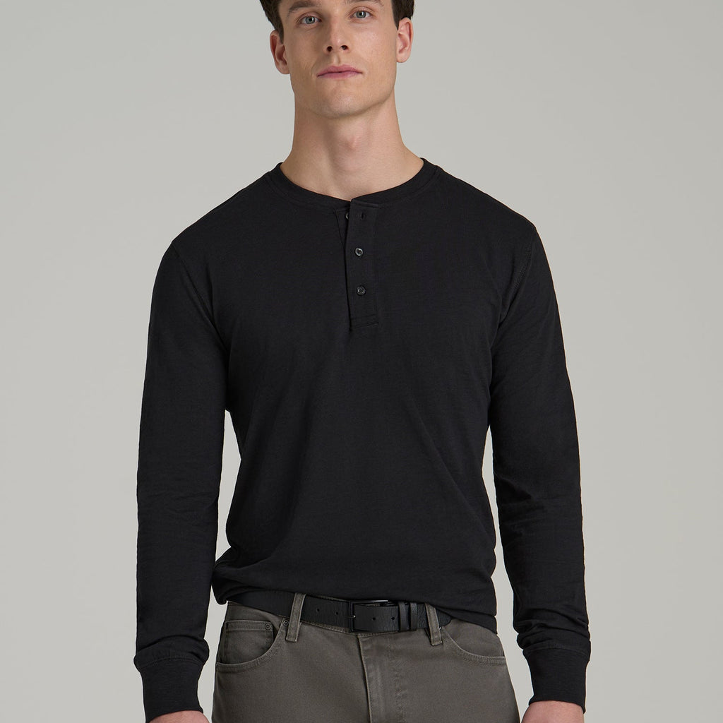 Long Sleeve Slub Henley Shirt for Tall Men Black American Tall