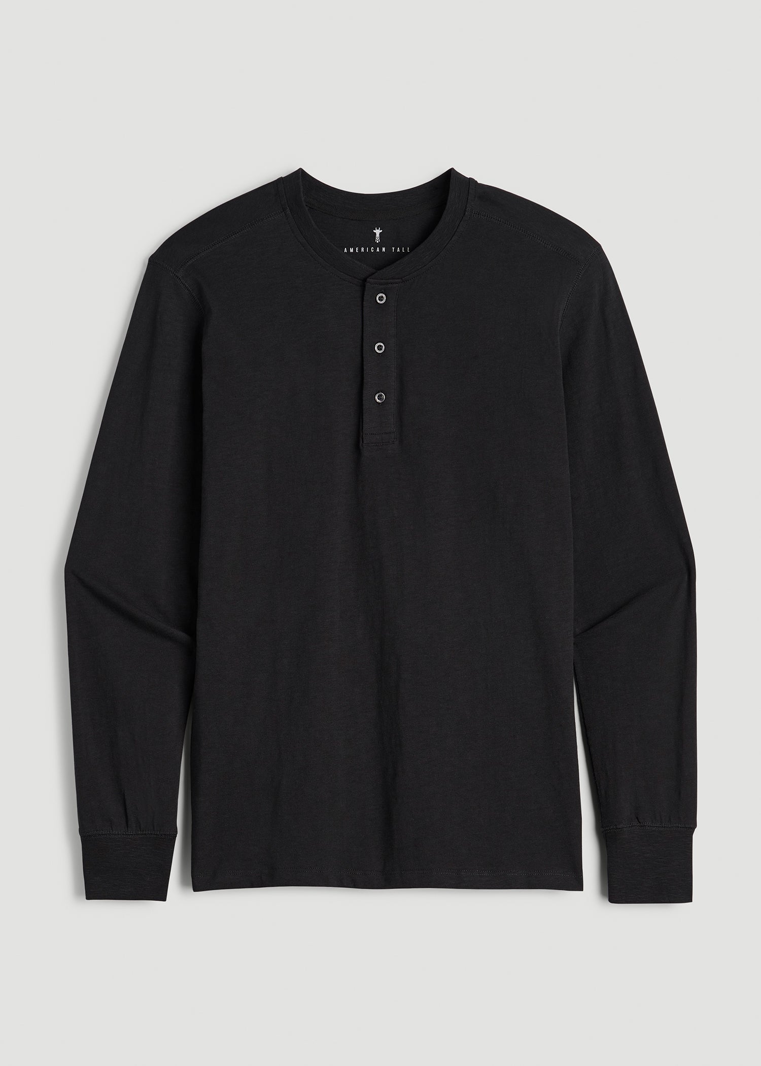 Three-Button Long Sleeve Slub Henley for Tall Men in Black