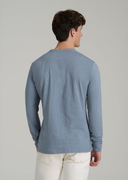 Three-Button Long Sleeve Slub Henley for Tall Men in Chambray