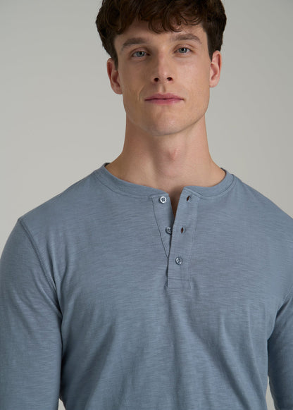 Three-Button Long Sleeve Slub Henley for Tall Men in Chambray