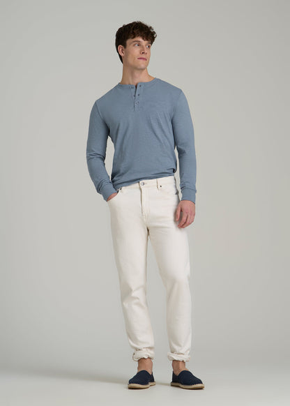 Three-Button Long Sleeve Slub Henley for Tall Men in Chambray