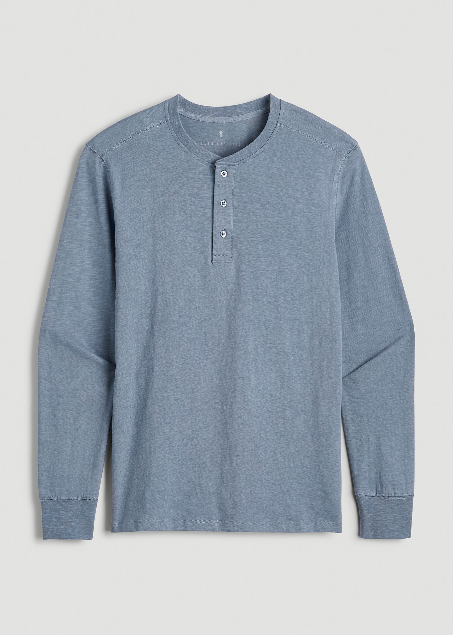 Three-Button Long Sleeve Slub Henley for Tall Men in Chambray