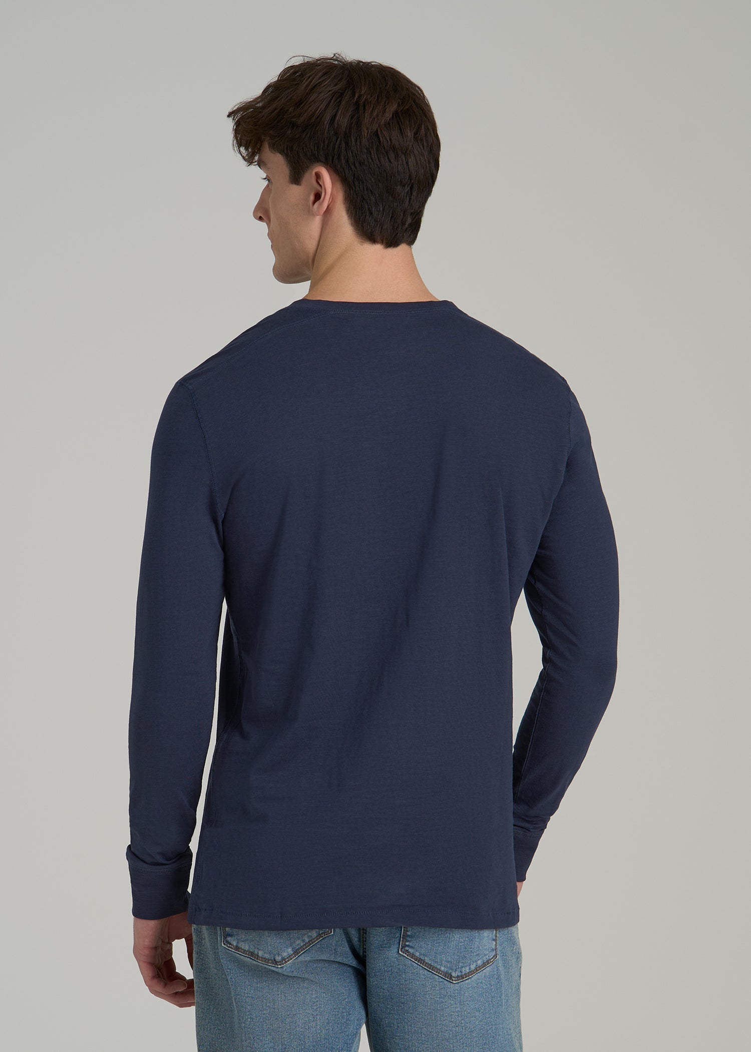 Three-Button Long Sleeve Slub Henley for Tall Men in Navy