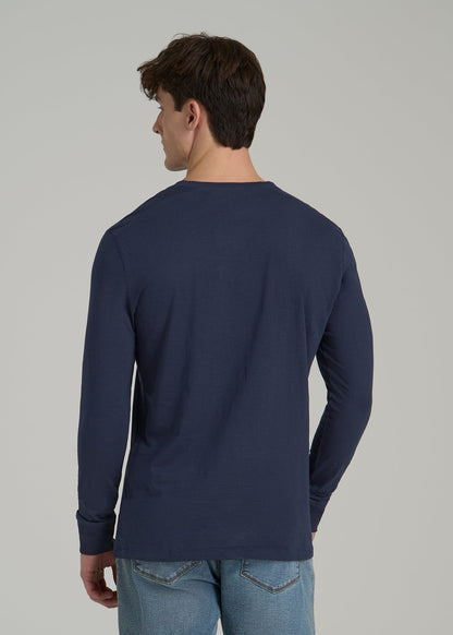 Three-Button Long Sleeve Slub Henley for Tall Men in Navy