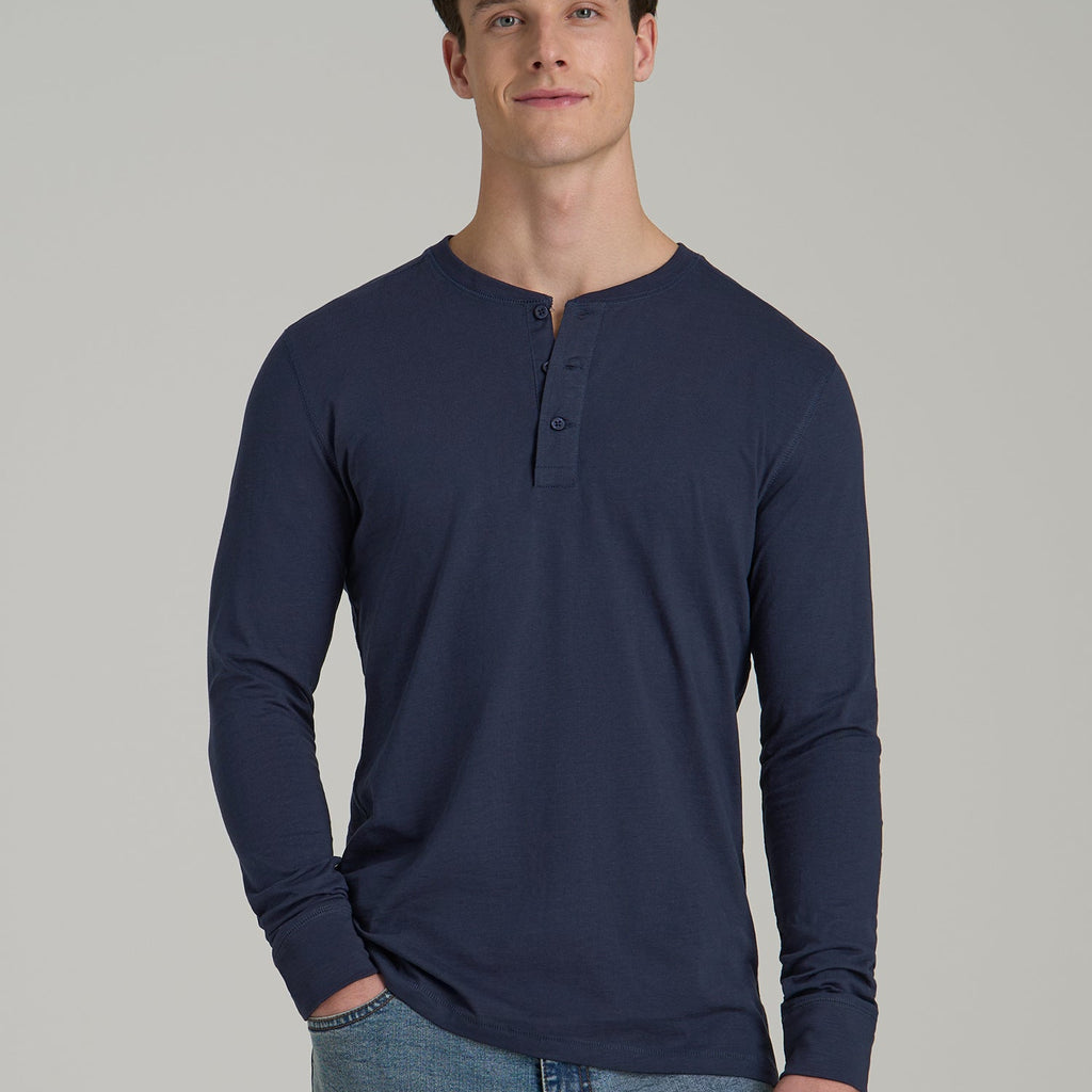 Long Sleeve Slub Henley Shirt for Tall Men Navy American Tall