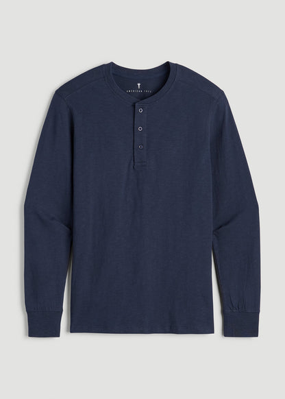 Three-Button Long Sleeve Slub Henley for Tall Men in Navy