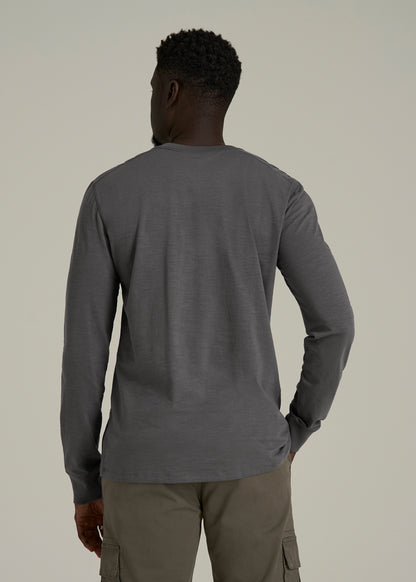 Men's Tall Three Button Long Sleeve Slub Henley in Steel Grey