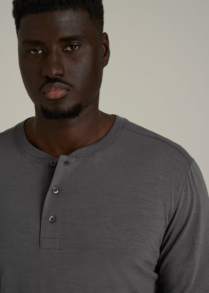 Men's Tall Three Button Long Sleeve Slub Henley in Steel Grey