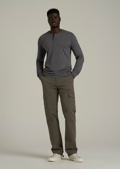 Men's Tall Three Button Long Sleeve Slub Henley in Steel Grey