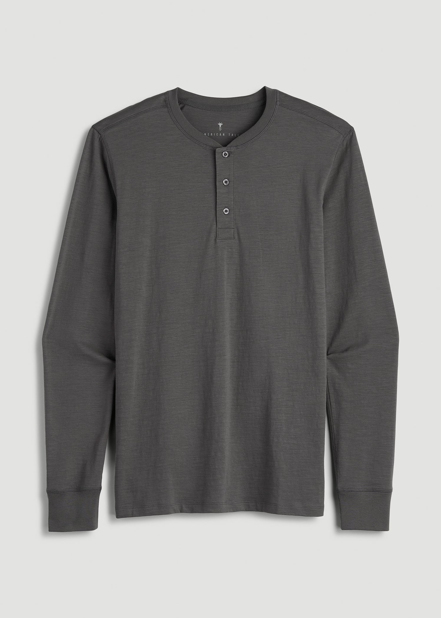Men's Tall Three Button Long Sleeve Slub Henley in Steel Grey