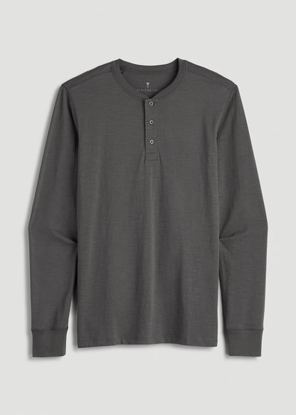 Men's Tall Three Button Long Sleeve Slub Henley in Steel Grey