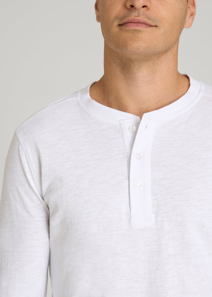 Three-Button Long Sleeve Slub Henley for Tall Men in White