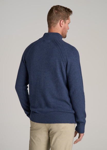 Three-Button Mock Neck Sweater for Tall Men in Deep Cobalt Mix