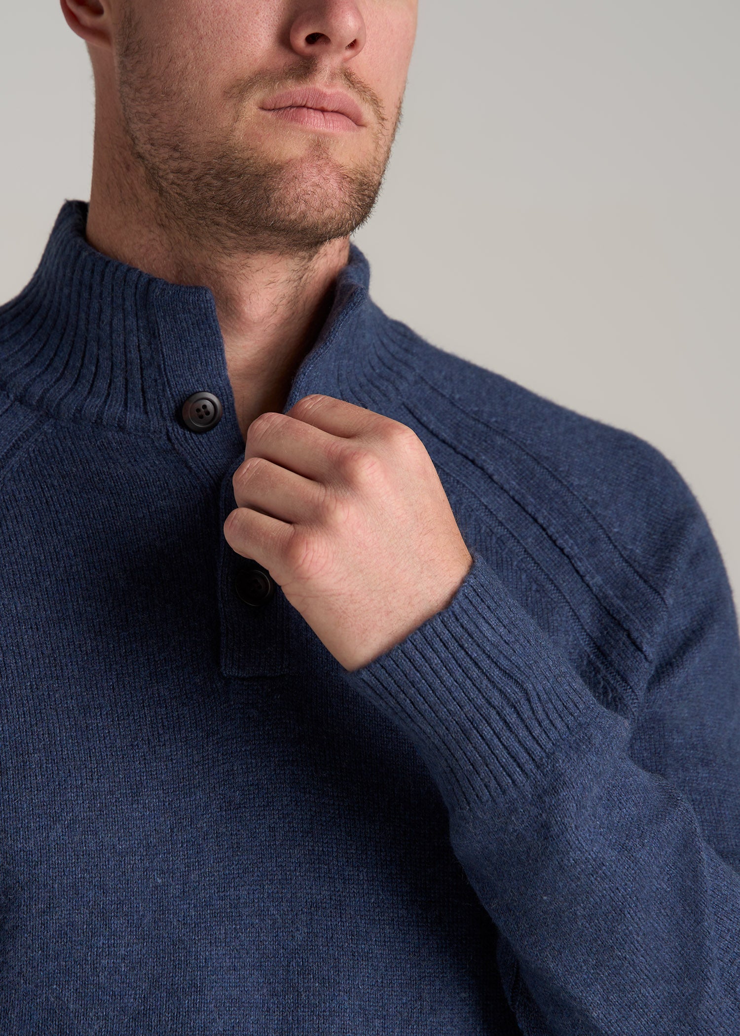 American-Tall-Men-Three-Button-Mock-Neck-Sweater-Deep-Cobalt-Mix-detail