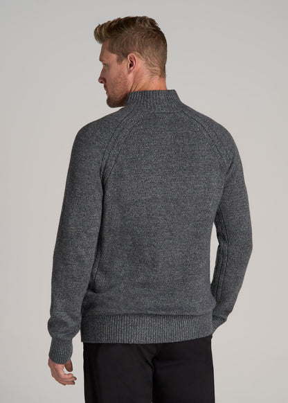 Three-Button Mock Neck Sweater for Tall Men in Grey Marl