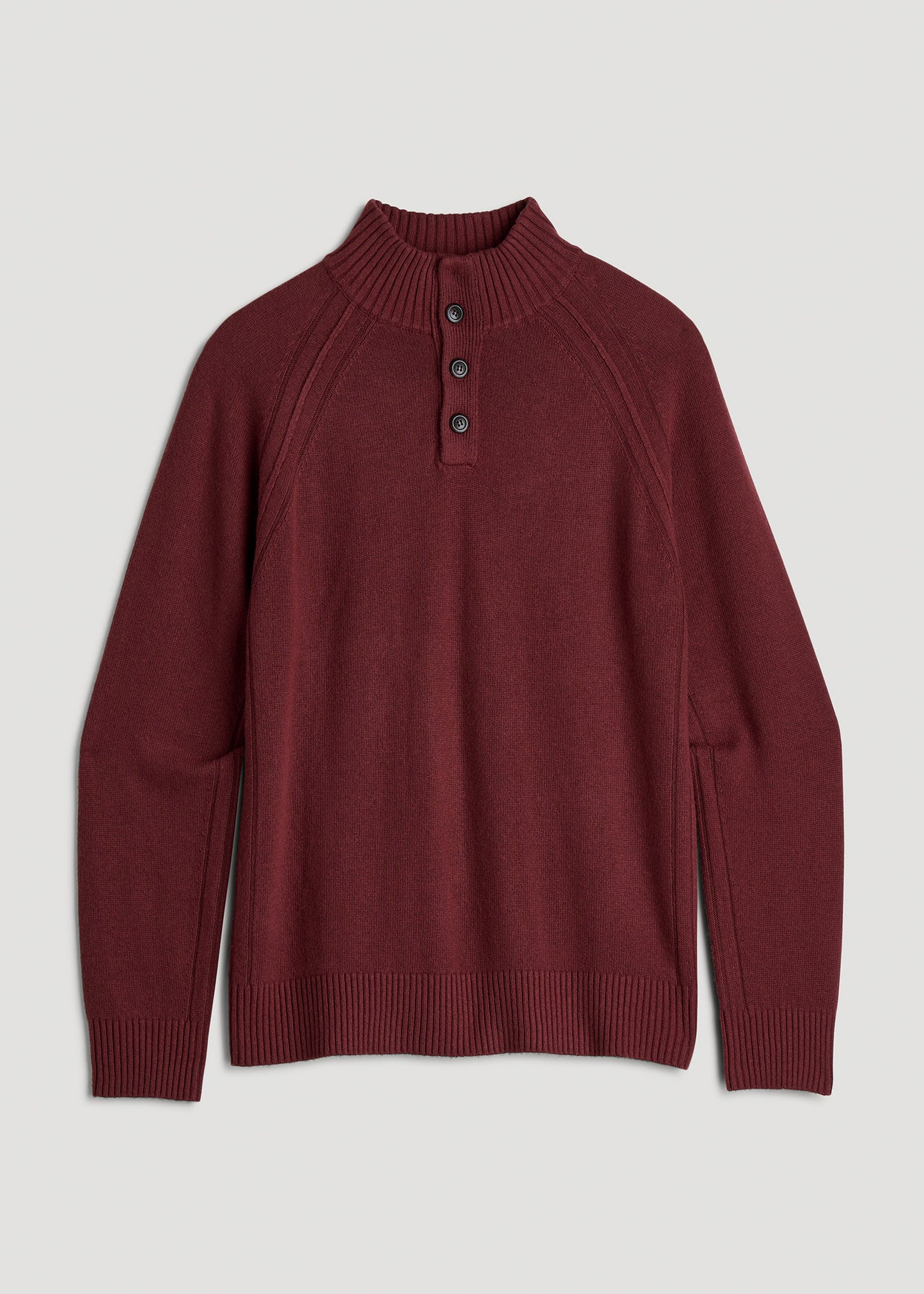 Three Button Mock Neck Tall Men's Sweater in Red Ochre