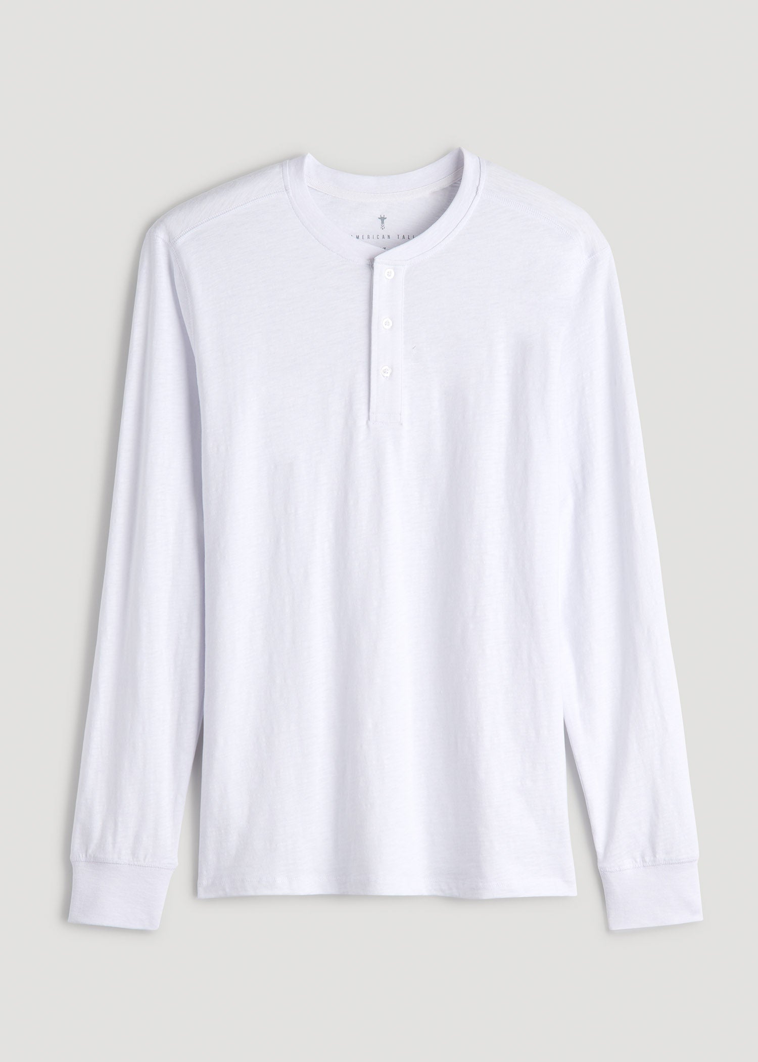 Three-Button Long Sleeve Slub Henley for Tall Men in White