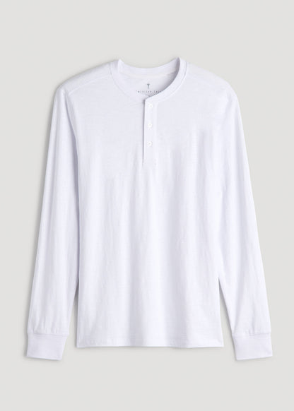 Three-Button Long Sleeve Slub Henley for Tall Men in White