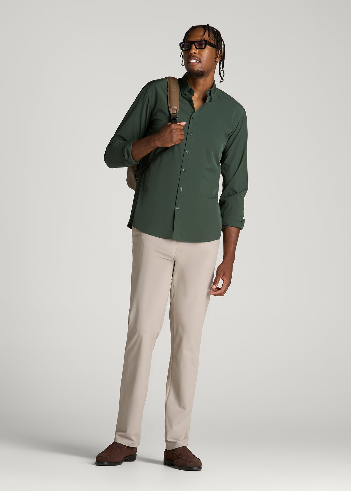 Stretch Commuter Pleated Chino for Tall Men in Simply Taupe