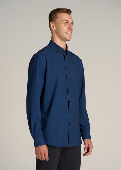 Traveler Stretch Dress Shirt for Tall Men in Black and Blue Micro Check