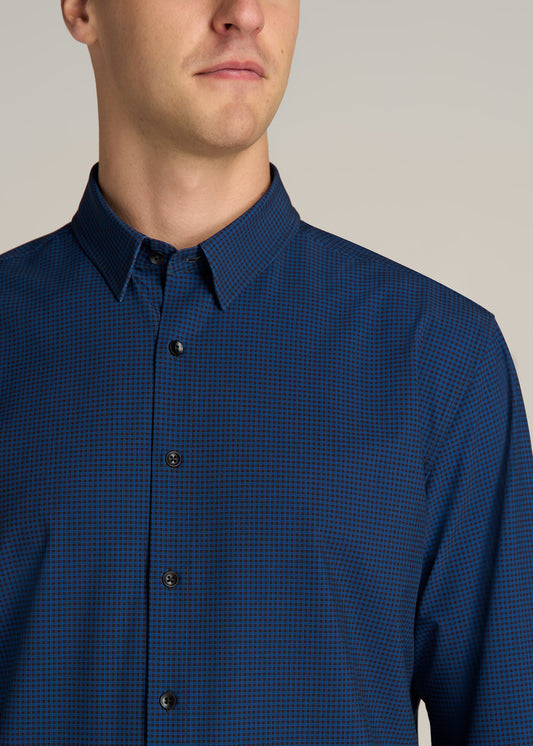 Traveler Stretch Dress Shirt for Tall Men in Black and Blue Micro Check