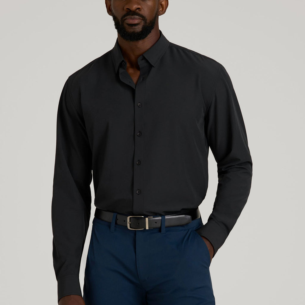mens dress formal shirts Traveler Stretch Dress Shirt in Black 2XL / Semi Tall / Black