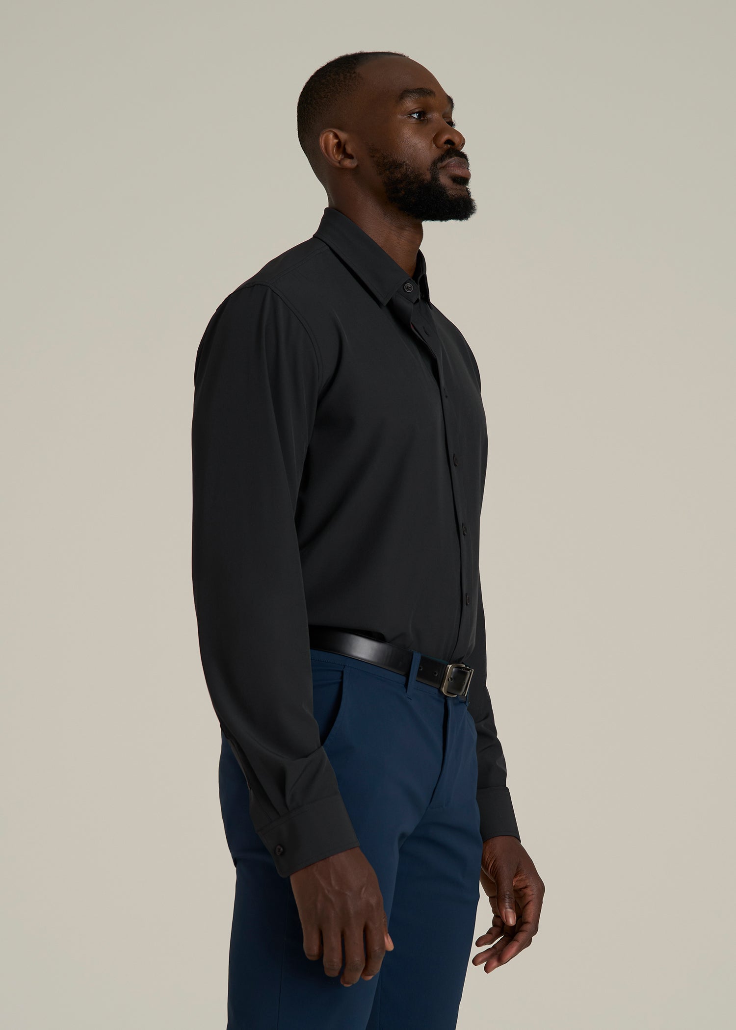 Traveler Stretch Dress Shirt for Tall Men in Black
