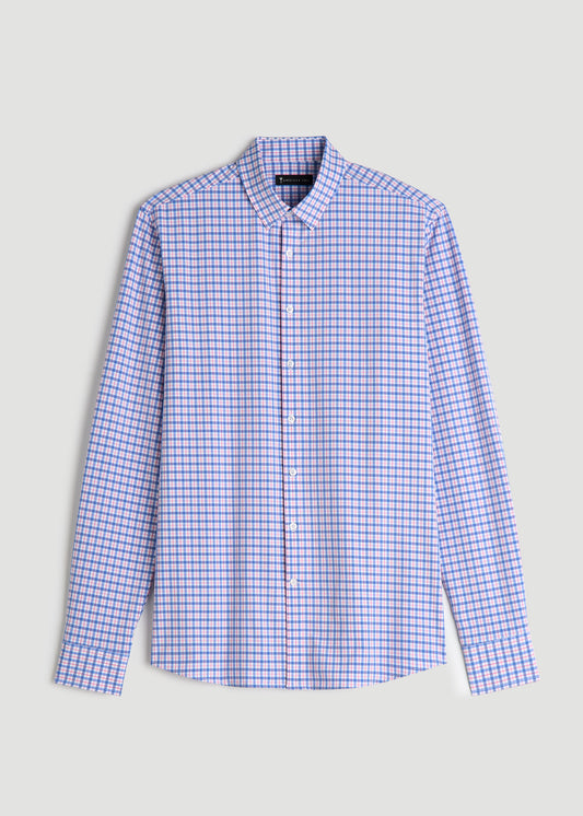 Traveler Stretch Dress Shirt for Tall Men in Blue and Rose Grid
