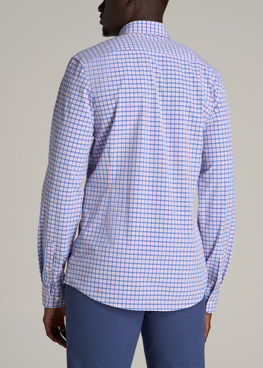 Traveler Stretch Dress Shirt for Tall Men in Blue and Rose Grid