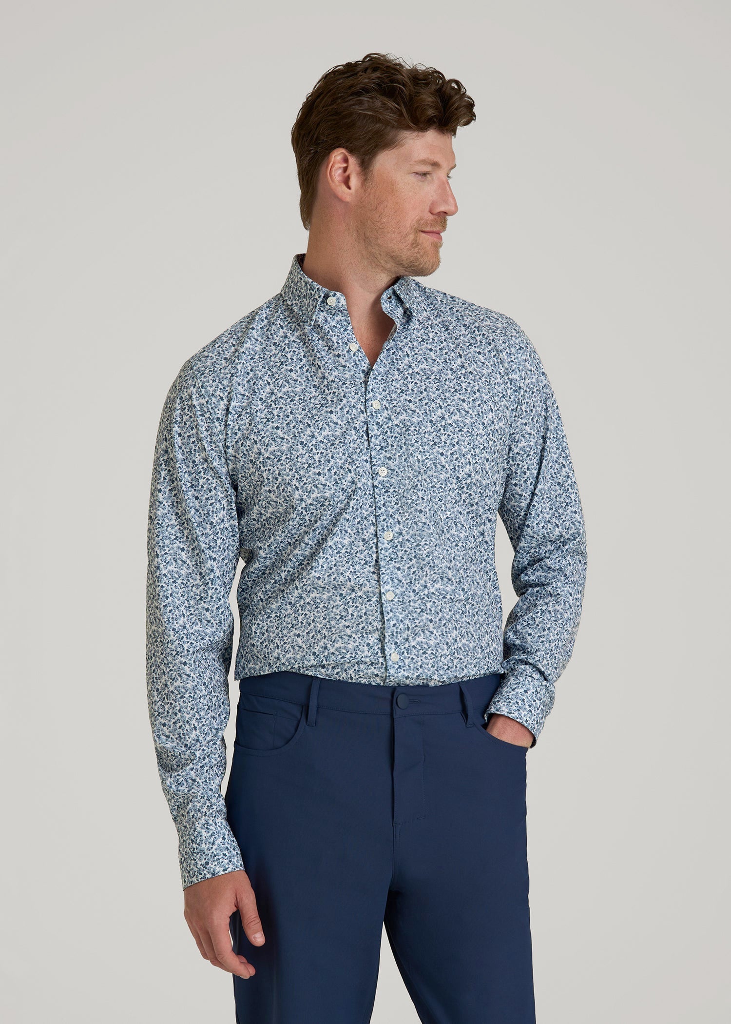 Traveler Stretch Dress Shirt in Blue Scattered Floral