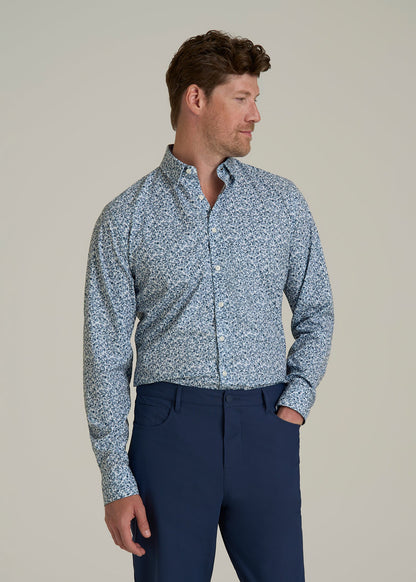 Traveler Stretch Dress Shirt for Tall Men in Blue Scattered Floral