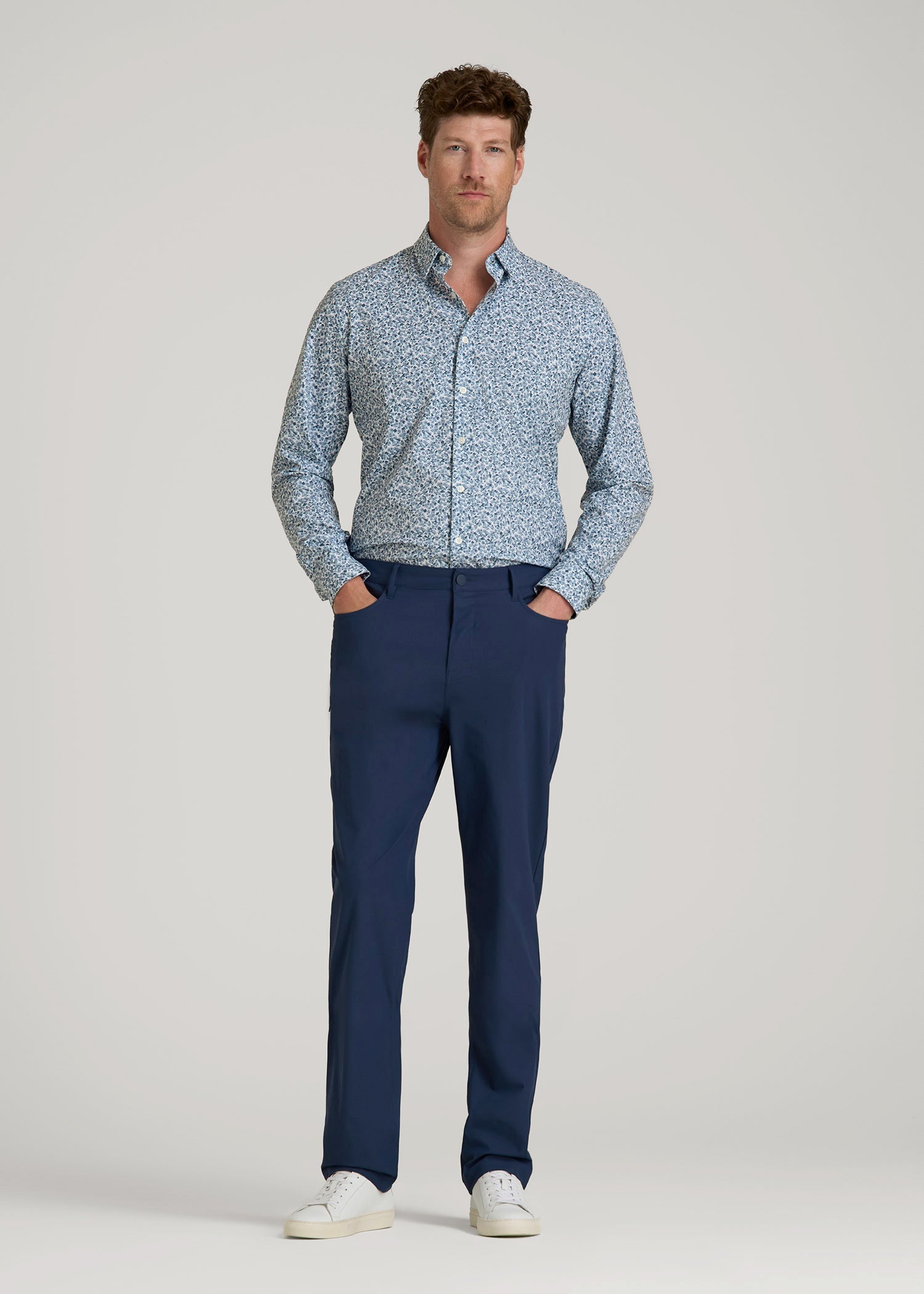 Traveler Stretch Dress Shirt in Blue Scattered Floral