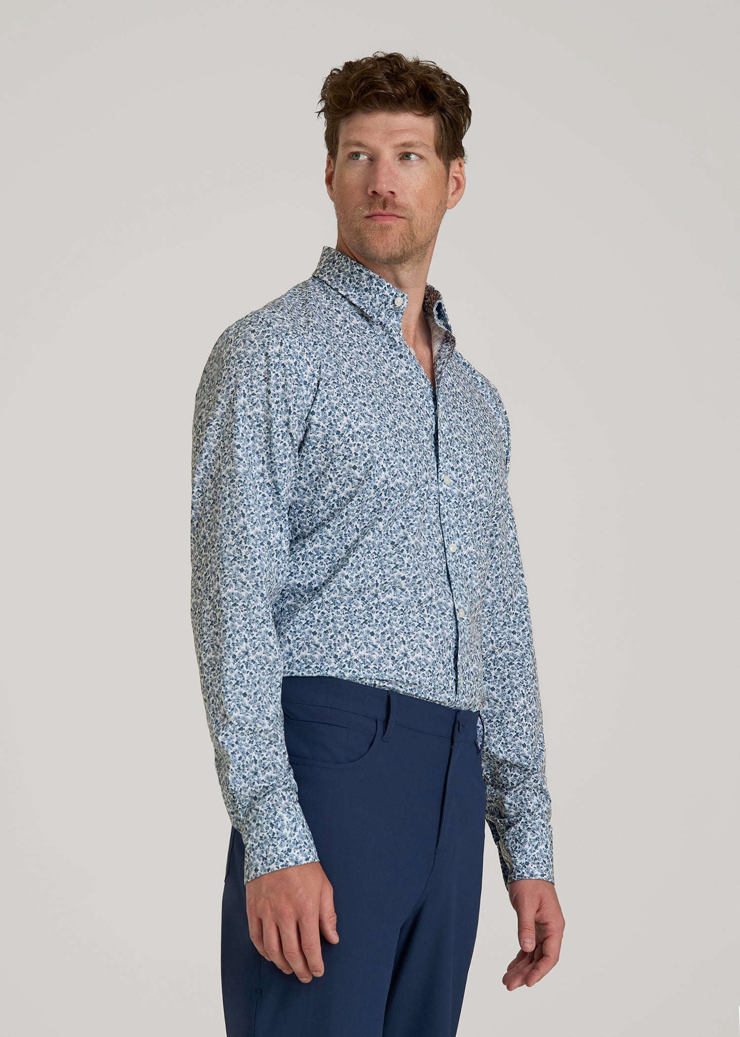 Traveler Stretch Dress Shirt in Blue Scattered Floral