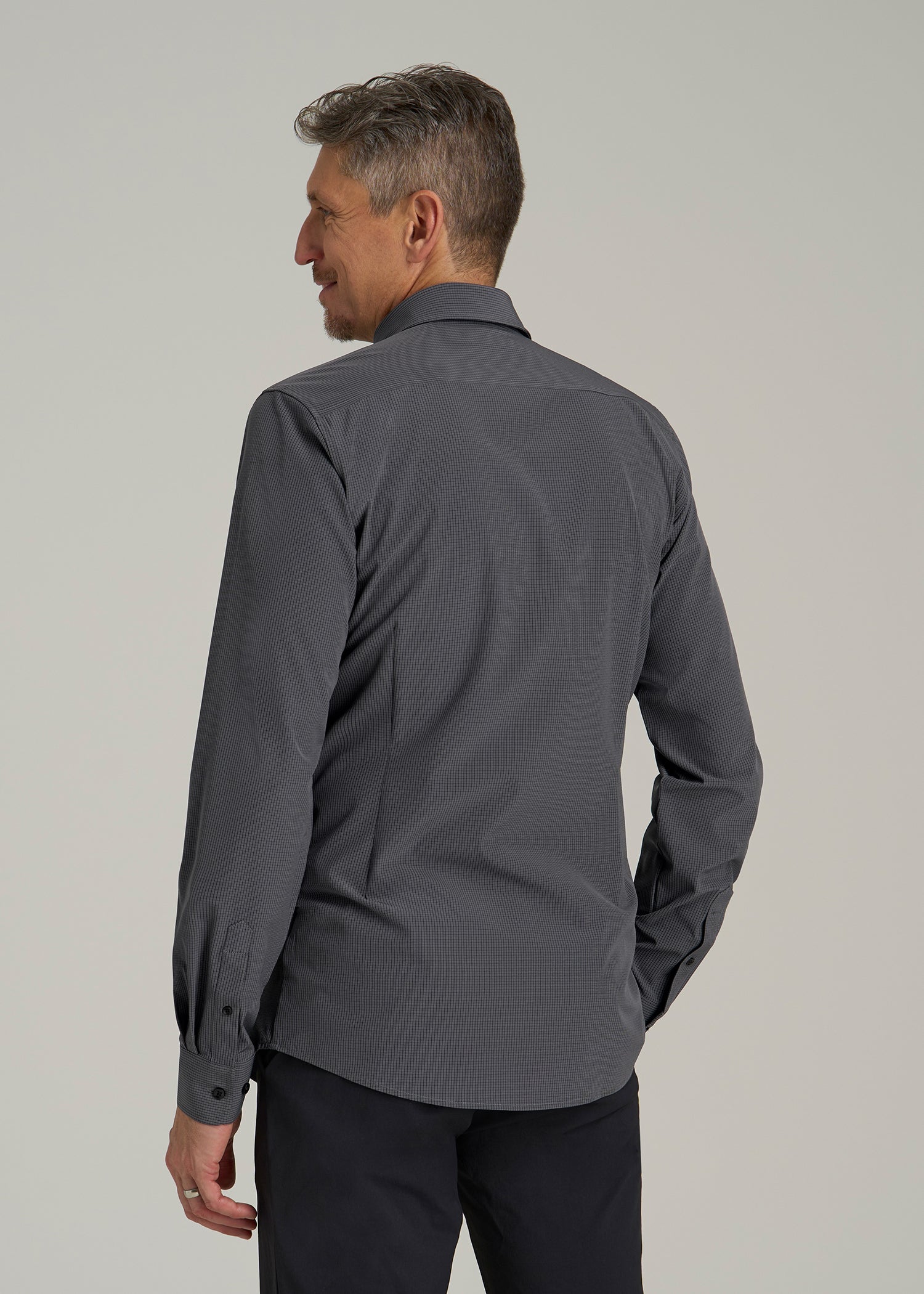 Traveler Stretch Dress Shirt for Tall Men in Charcoal Micro Check