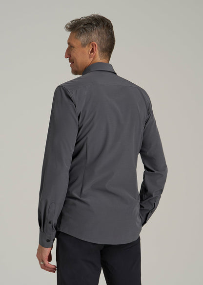 Traveler Stretch Dress Shirt for Tall Men in Charcoal Micro Check
