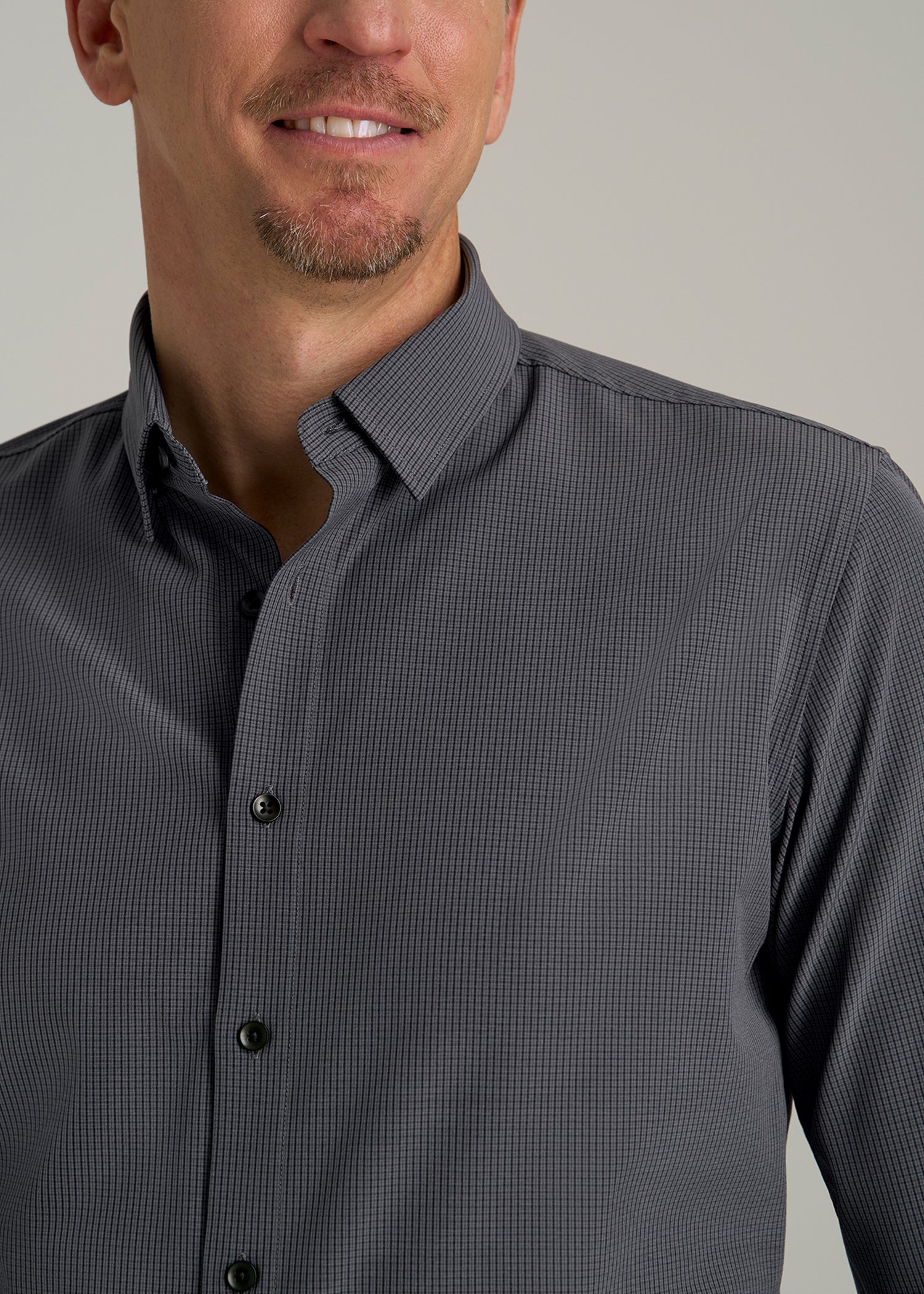 Traveler Stretch Dress Shirt for Tall Men in Charcoal Micro Check