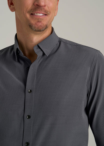 Traveler Stretch Dress Shirt for Tall Men in Charcoal Micro Check