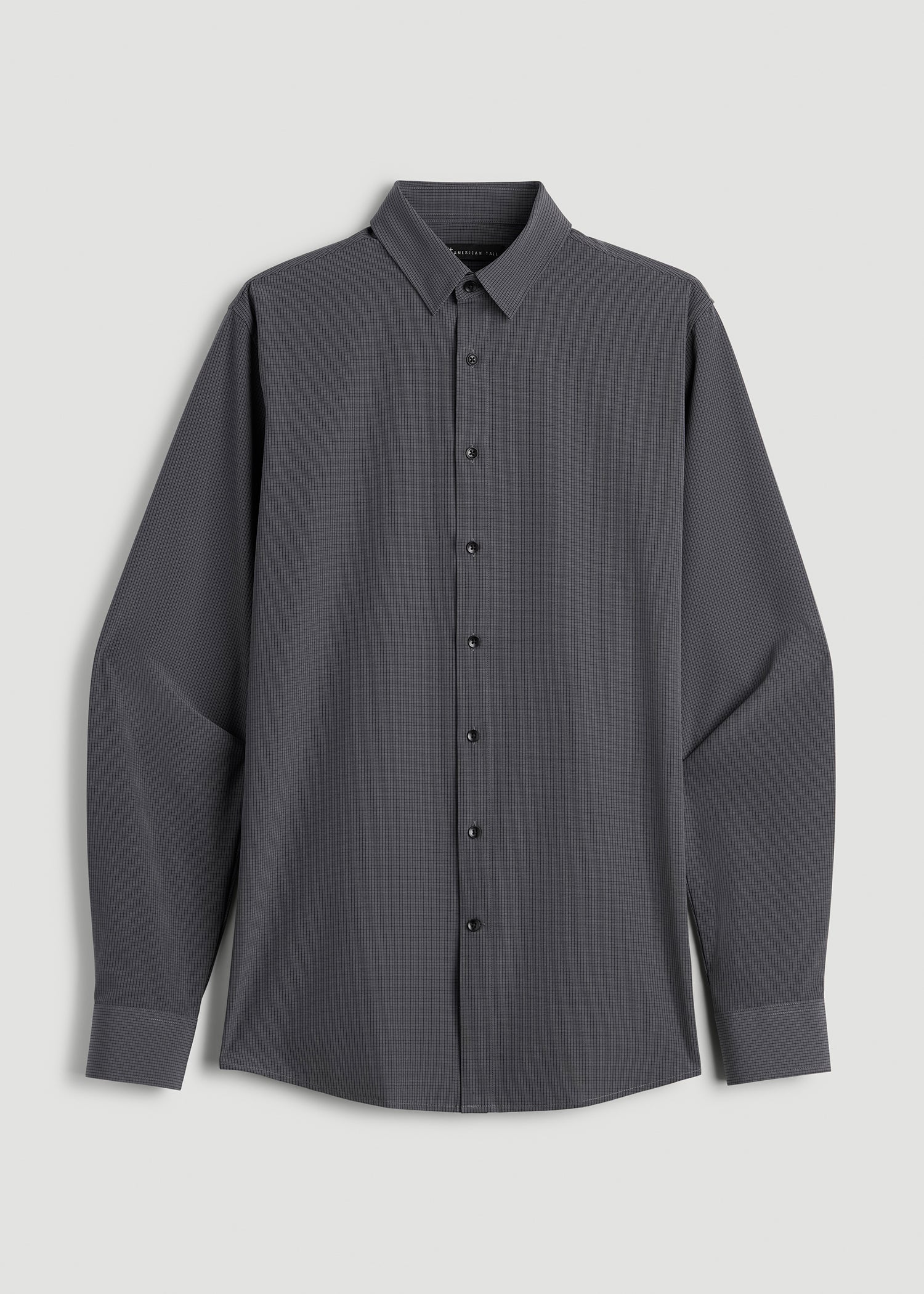 Traveler Stretch Dress Shirt for Tall Men in Charcoal Micro Check