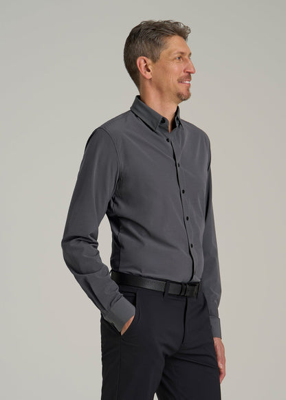 Traveler Stretch Dress Shirt for Tall Men in Charcoal Micro Check