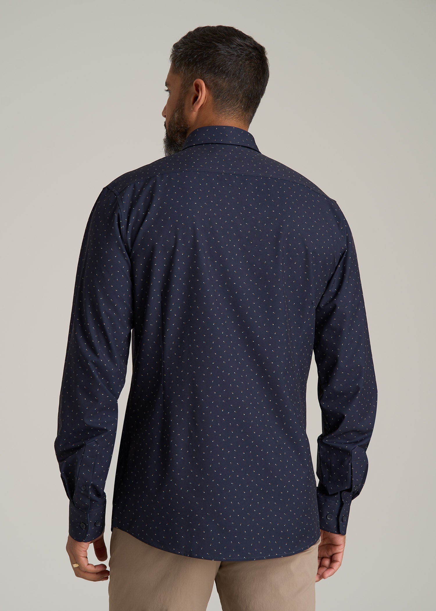 Traveler Stretch Dress Shirt for Tall Men in Dark Blue Floral