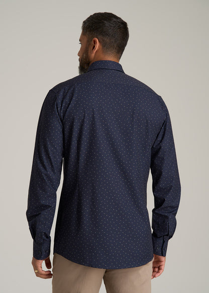 Traveler Stretch Dress Shirt for Tall Men in Dark Blue Floral